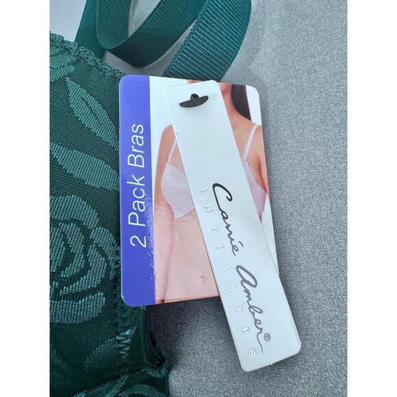 2- Carrie Amber Pink & Dark Green Floral Lace Underwire Bra 2 Pack 40D - Picture 3 of 7